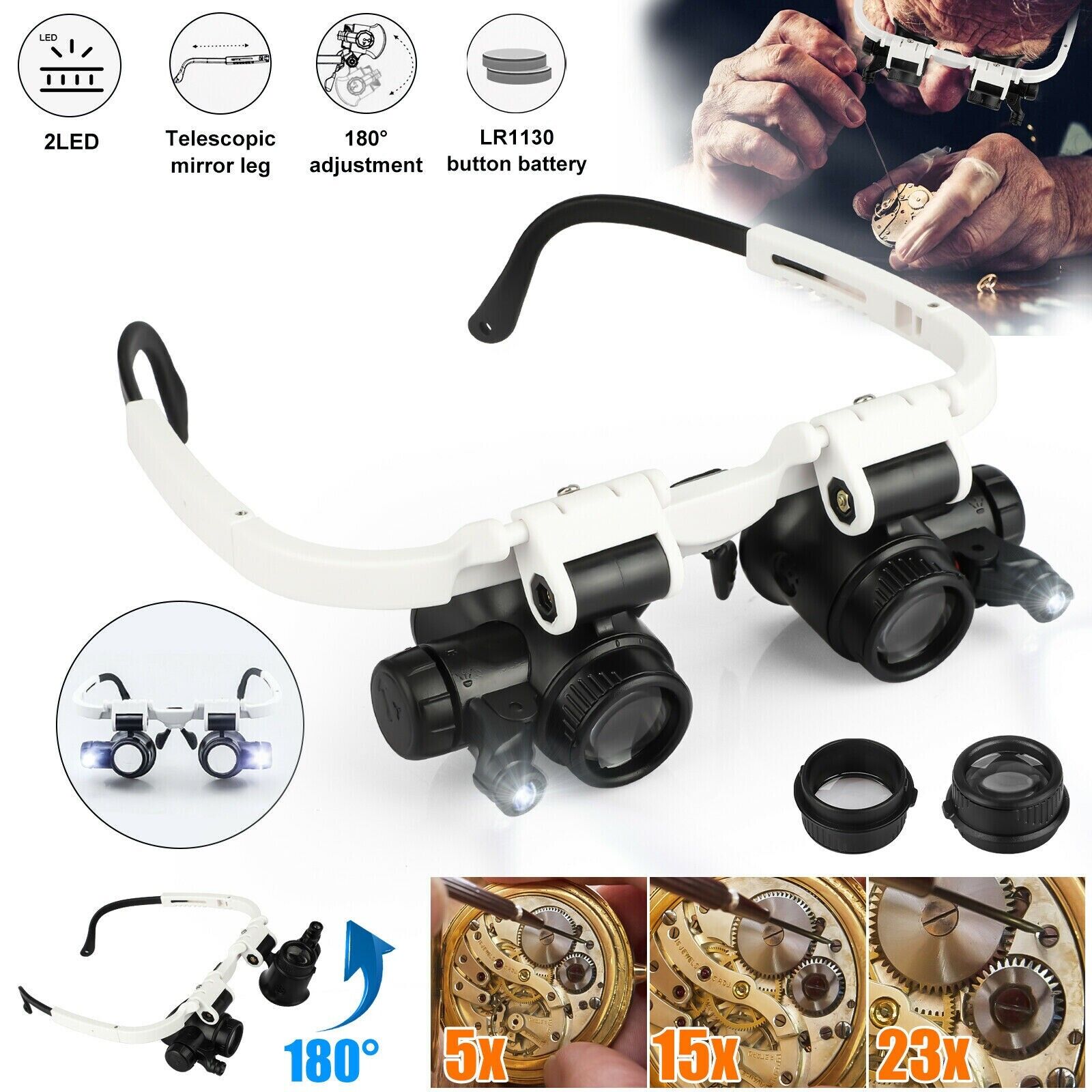 Adjustable LED Magnifying Glasses with Interchangeable Lenses