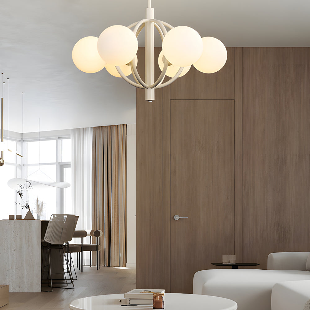 19.68-Inch Midcentury 6-Light Light Beige Glass Sphere Chandelier