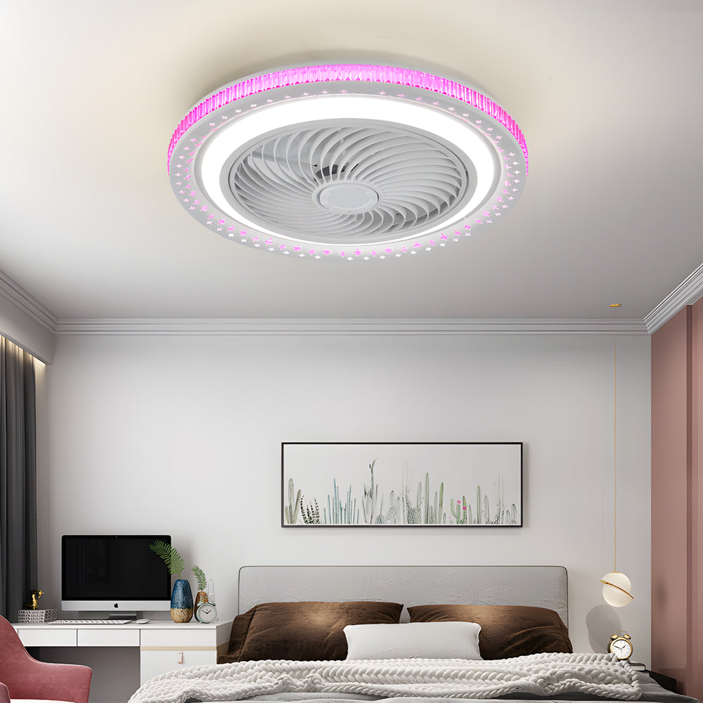 19.7" Bladeless Ceiling Fan with LED Light, Remote, and Enclosed Fence Design