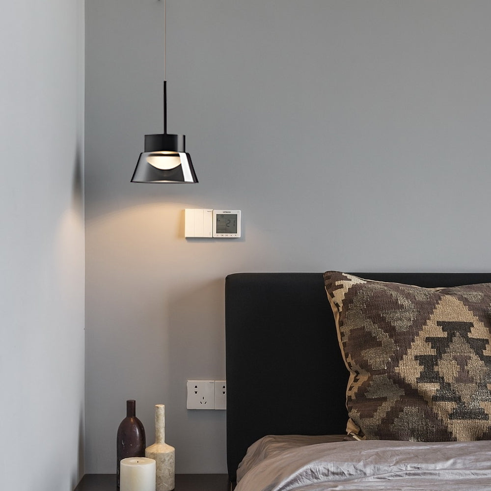 1/2-Light Smoked Gray Glass Pendant Light LED Island Chandelier Black Hanging Ceiling Lamp for Bedroom