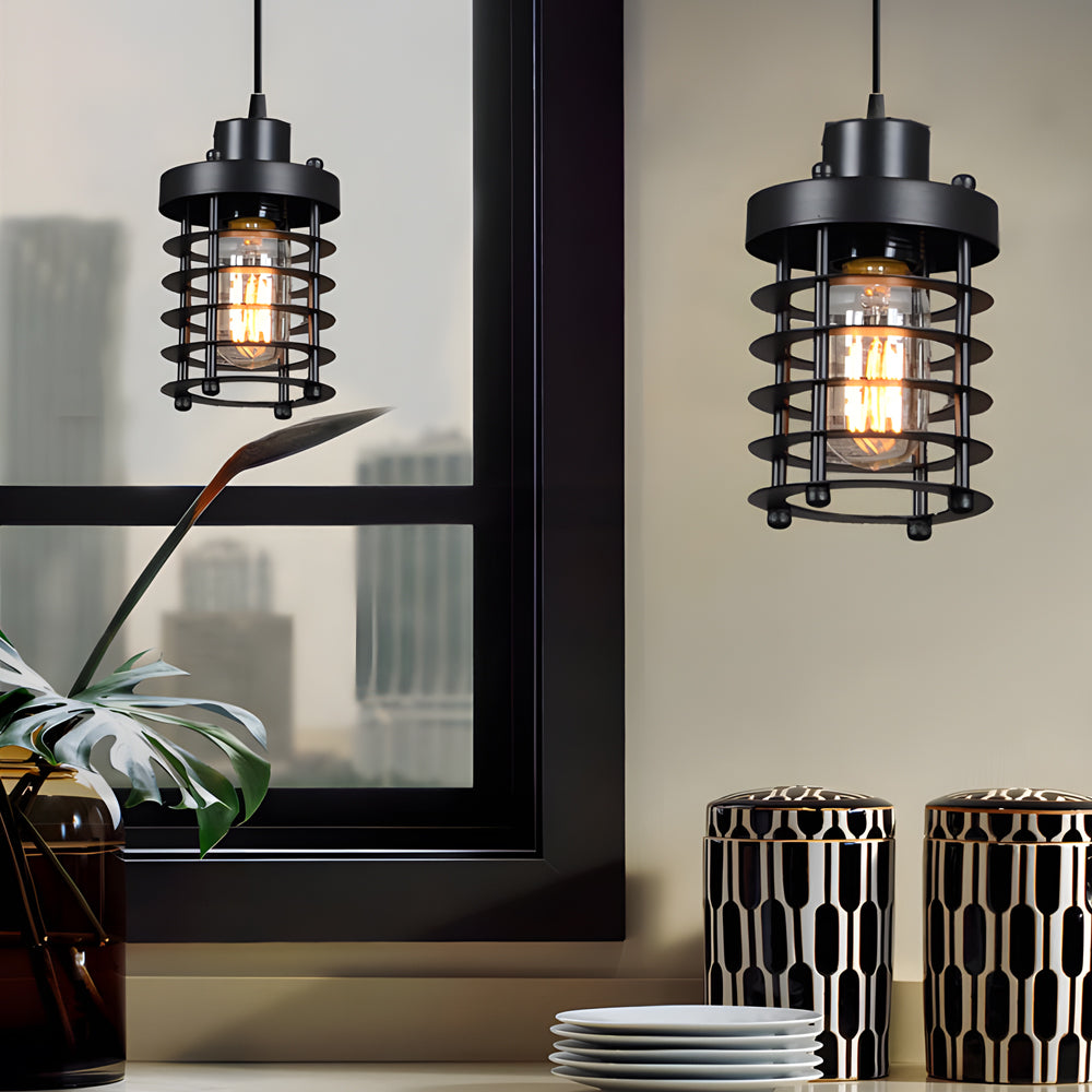 Taavita 1-Light Retro Industrial Aged Metallic Cage Kitchen Pendant Lighting Hanging Lamp