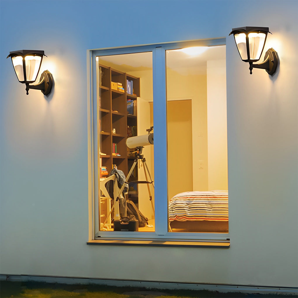 1-Light Black Solar LED Powered Porch Sconce Outdoor Wall Light