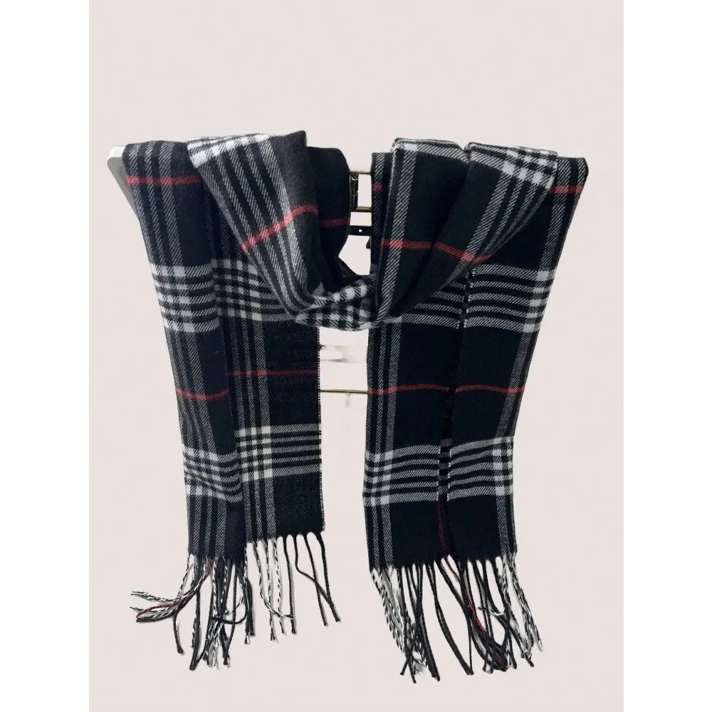 Winter Scarf and Neck Warmer in Cashmere-Like Plaid Design