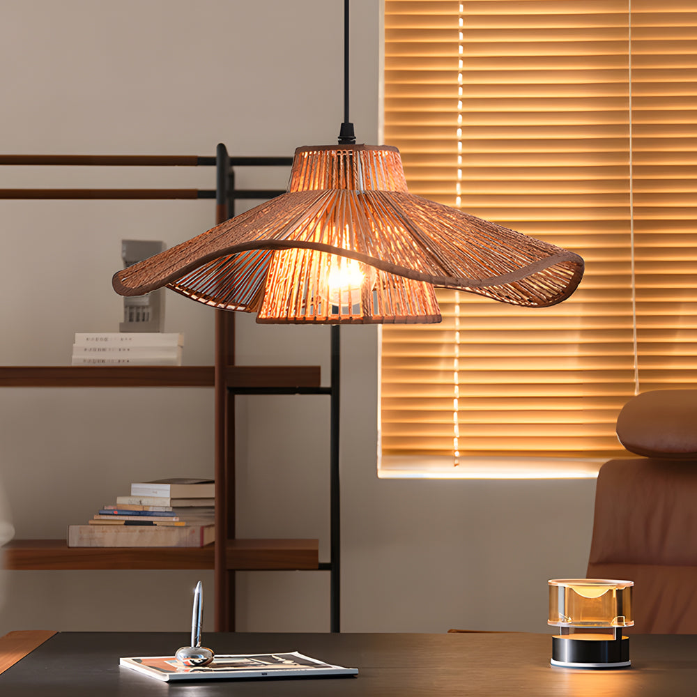 1-Light Double Layer Hemp Rope Weaving Pendant Light Umbrella Kitchen Ceiling Lighting