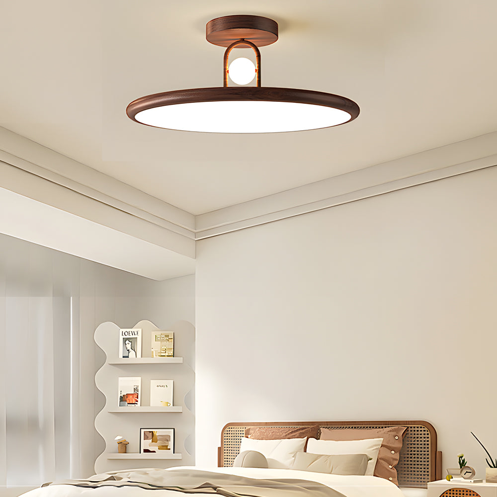 15.7/19.7-in Walnut Wood Grain Round Semi Flush Mount Ceiling Light