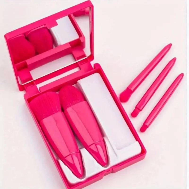 Compact Cosmetic Brush Collection with Integrated Mirror