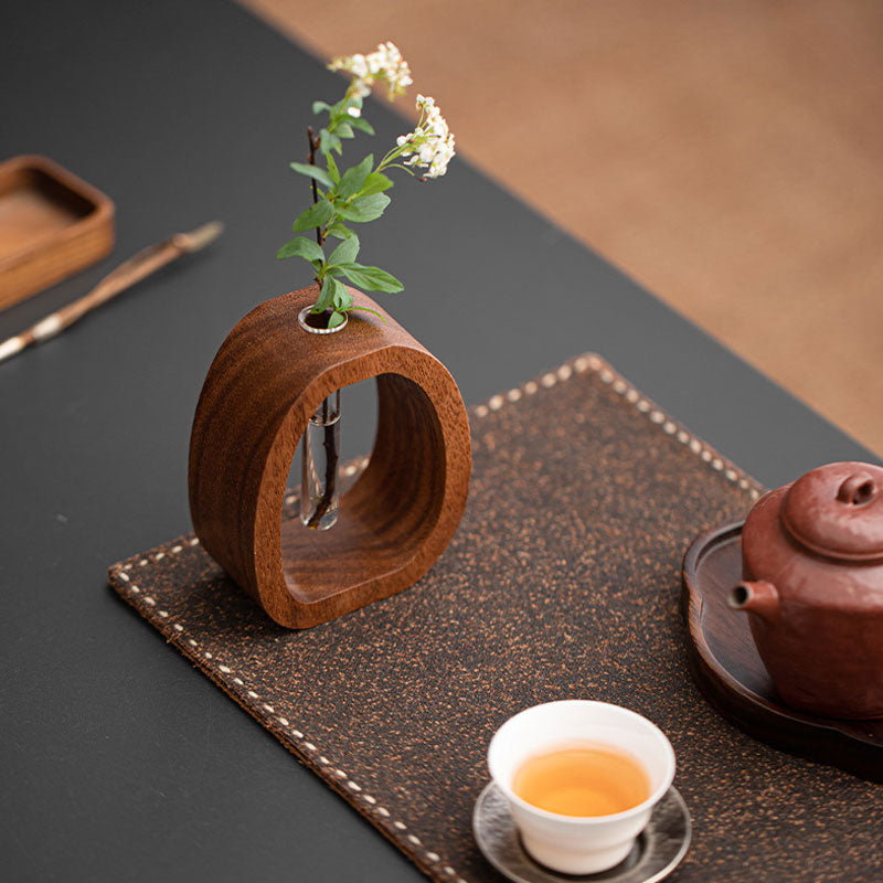 Wooden Wall Vase with Glass Tube for Plant Display and Decoration