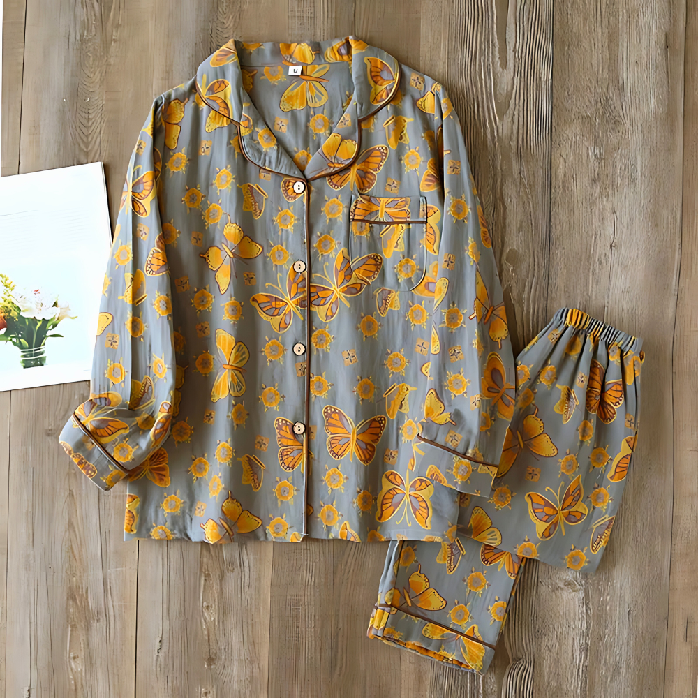 2-Piece Butterfly Print Cotton Loungewear Set for Comfort and Style