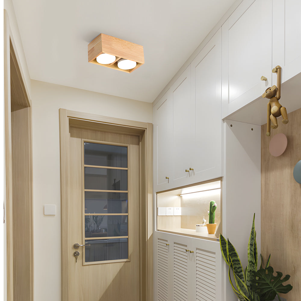 1/2/4-Light Square Wood Cube LED Flush Mount Spotlight Light by Taavita