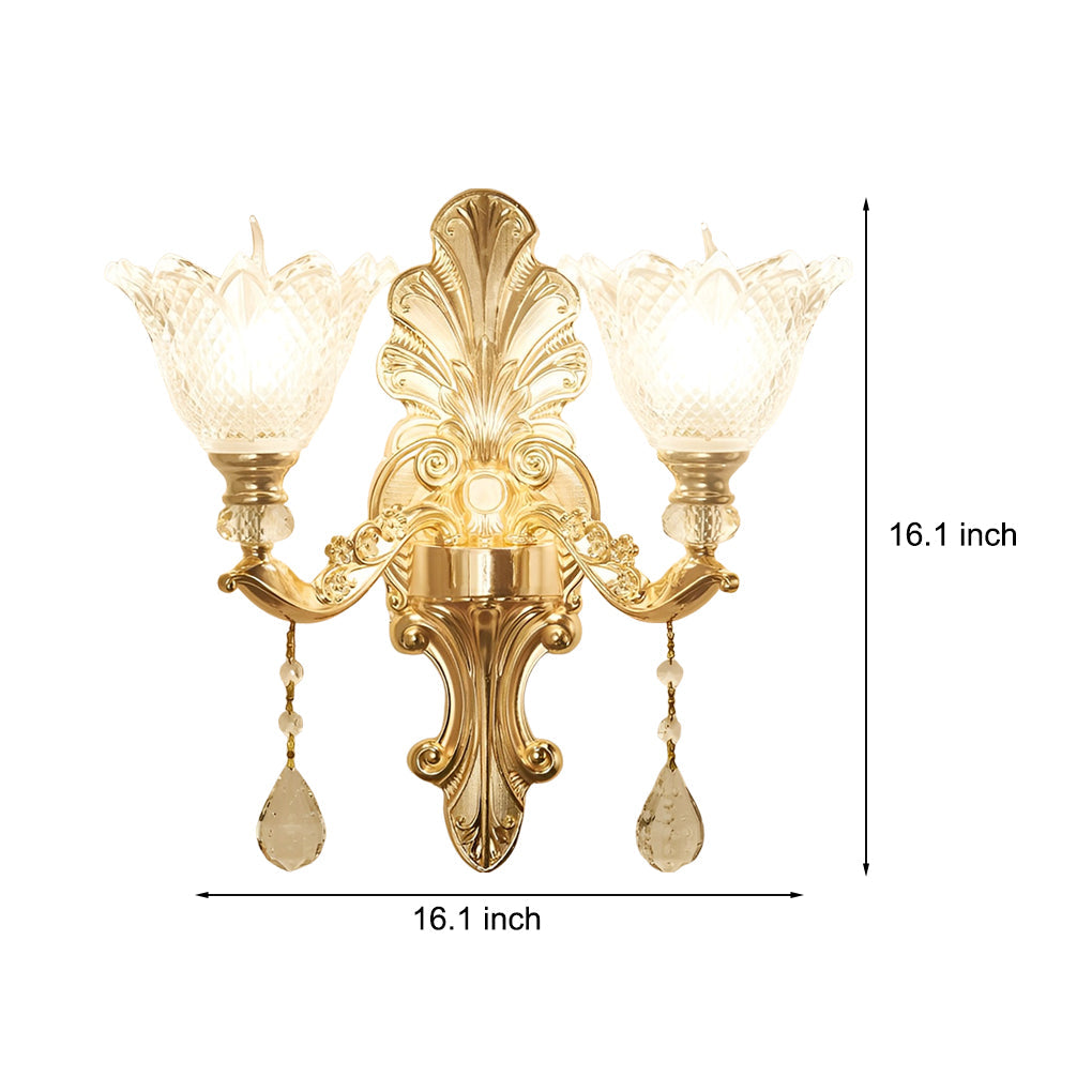2 Light Flowers Crystal Glass European-Style Wall Lamp with Three Step Dimming