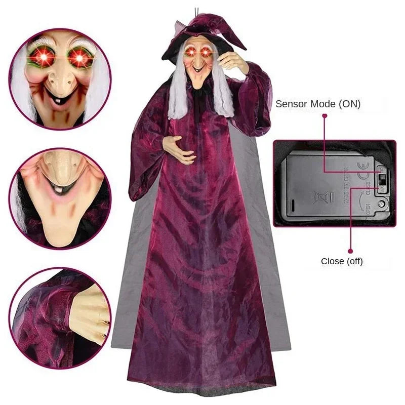 Life-Size Haunted Witch Decoration with Glowing Eyes and Sound