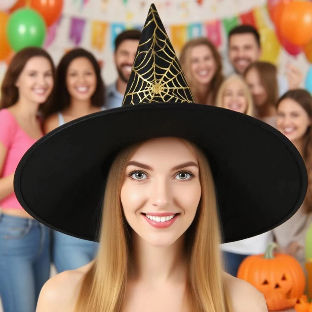 Vibrant Spider Web Witch Hat for Halloween Fun