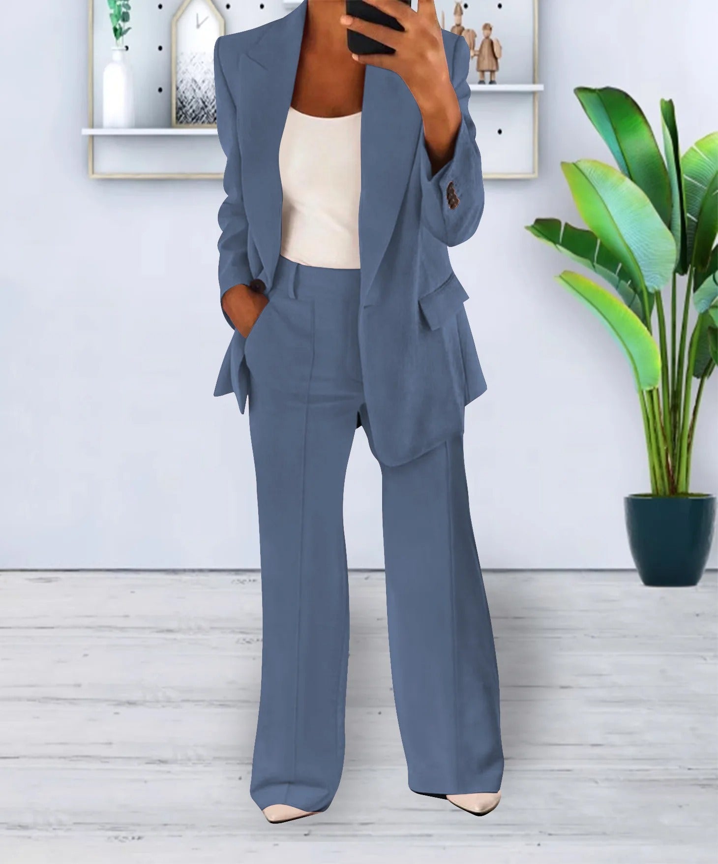 Women’s Tailored Pantsuit Set | Slim Knit Cardigan & Straight-Cut Trousers | Durable Craftsmanship | Versatile Office Wear