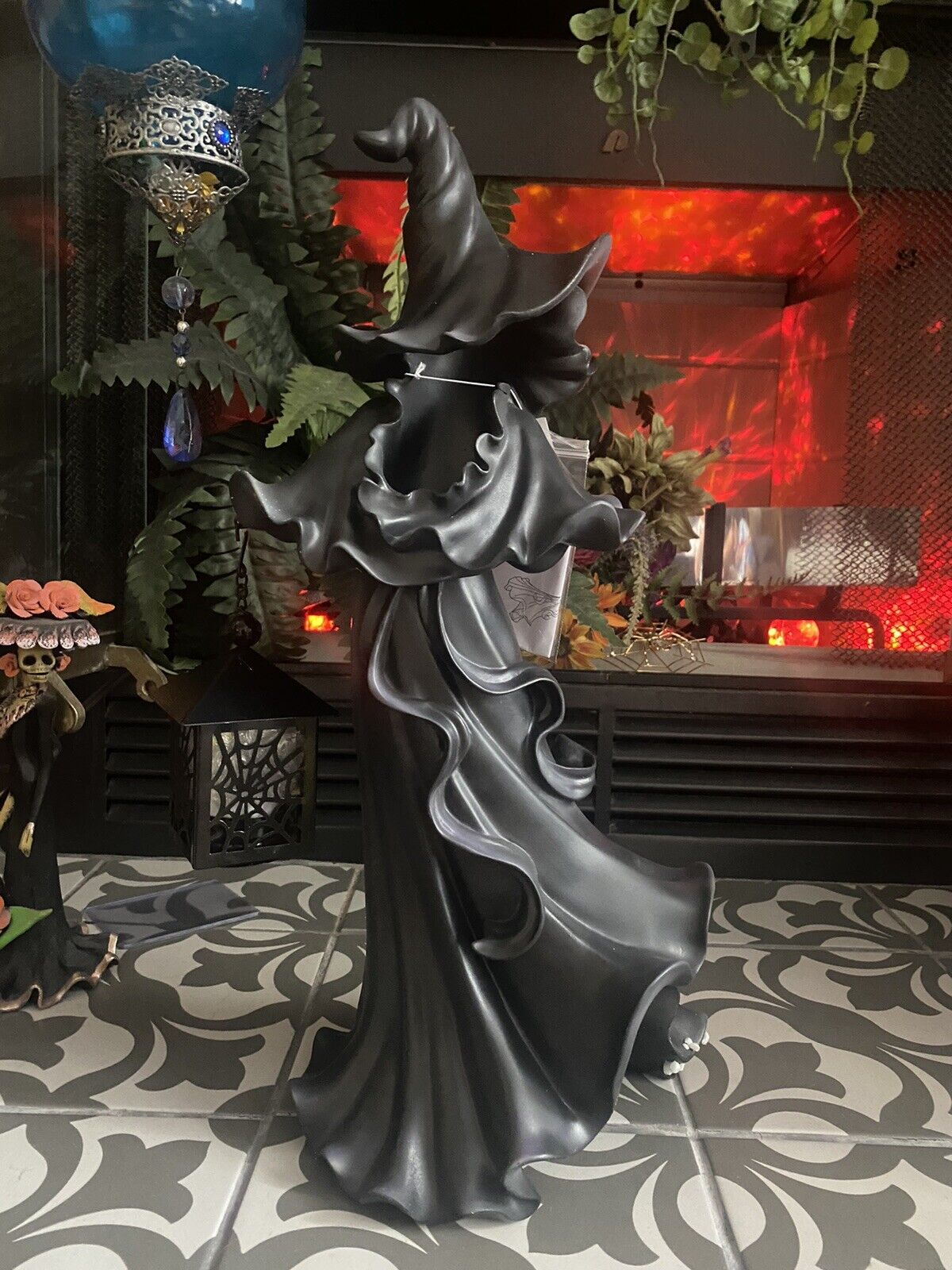 Halloween Witch Figurine Lantern with Soft LED Glow for Spooky Décor
