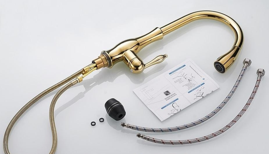 Retractable Pull-Out Kitchen Faucet | Brushed Nickel Finish | Single Lever Control | Durable Corrosion-Resistant Design