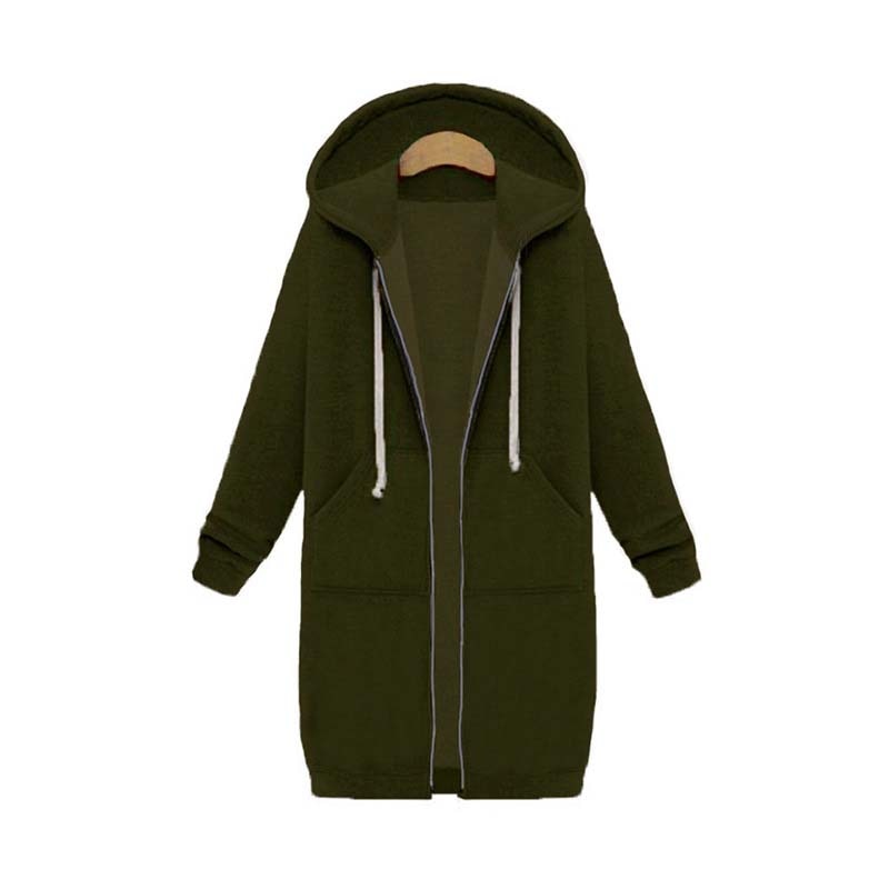 Longline Hooded Sweatshirt Coat | Zipper & Pockets | Polyester Fabric | Winter Warmth