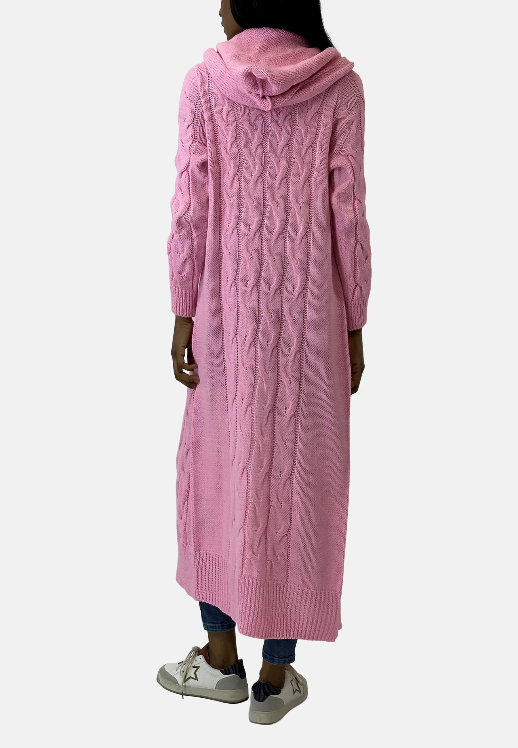 Women’s Long Hooded Knit Cardigan | Cable Knit & Cotton Blend | Open Front | Comfortable Warmth