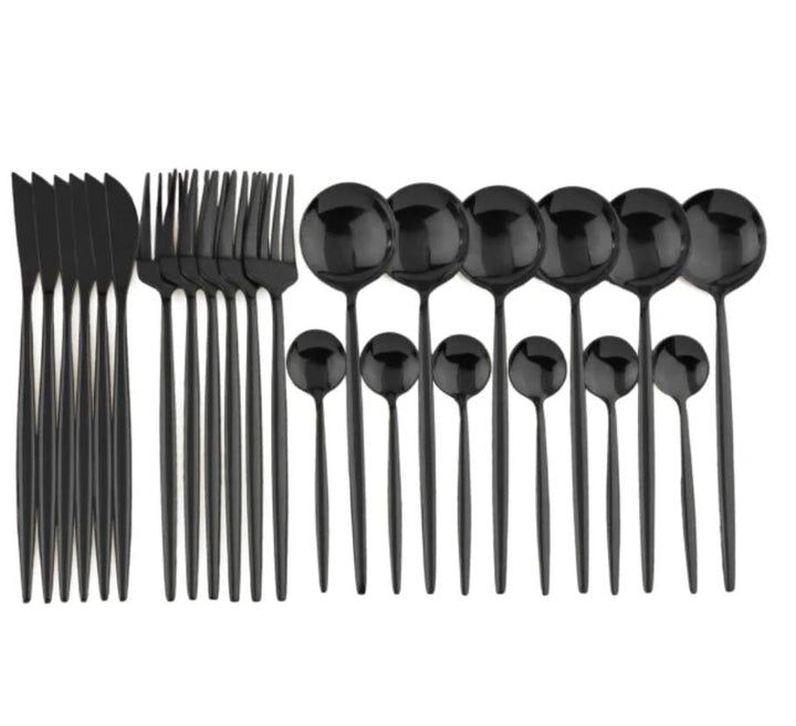 Elysian Noir — Black Stainless Steel Cutlery Set with Ergonomic Grip