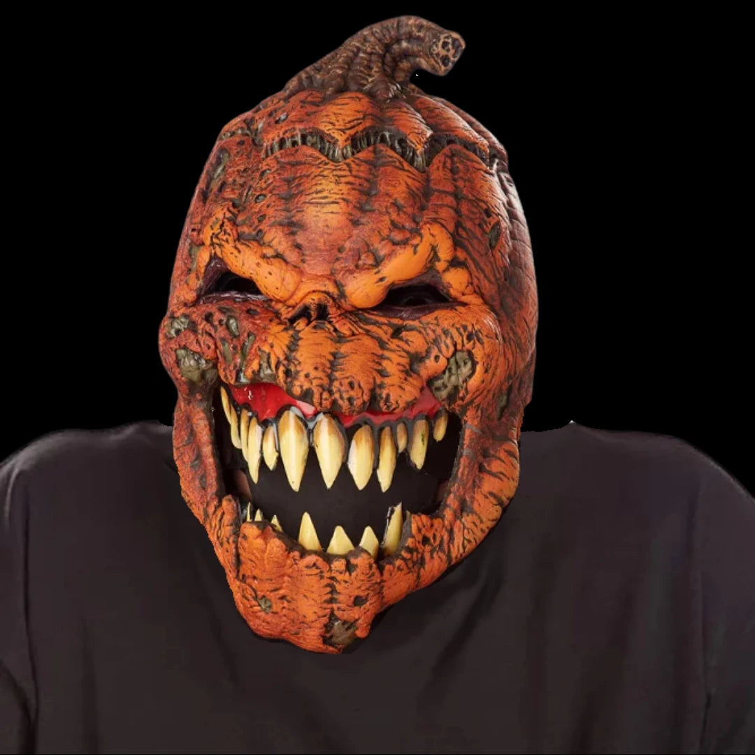 Halloween Pumpkin Face Mask with Movable Jaw - Realistic Latex Costume