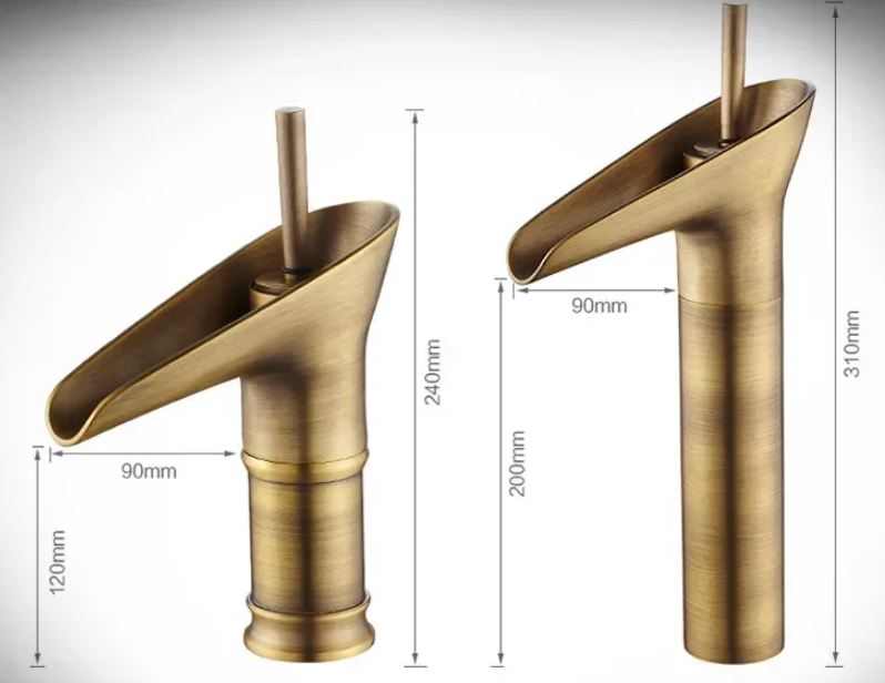 Valloren — Vintage Brass Waterfall Bathroom Faucet with Smooth Flow