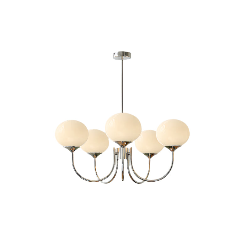 Ceiling Chandelier | Five-Arm with Glass Globe Shades | Adjustable Suspension Rods | Elegant Home Lighting