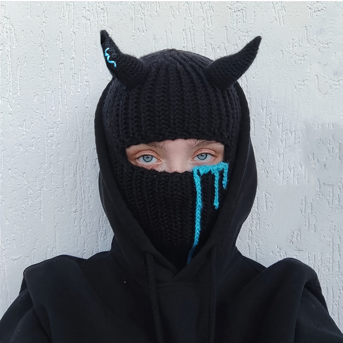 Halloween Horned Blood-Stained Mask with Comfortable Stretchy Beanie Fit
