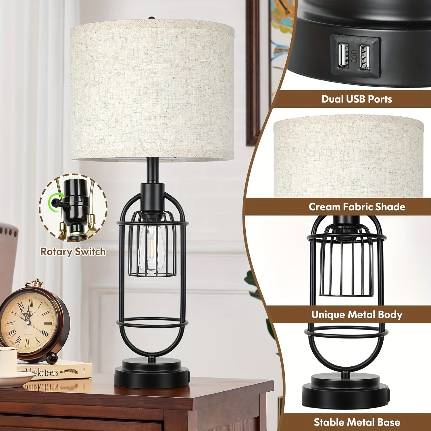 Rustic Charm Table Lamps Duo - 29" Tall with USB Charging