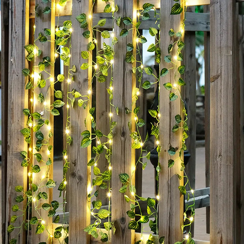 Battery Operated Garden Vine LED String Lights with Artificial Leaf Garland - Ivy, Watermelon, Green Dill, Two Color Ivy Vines - Warm White LED, Indoor/Outdoor, 2M-10M Lengths