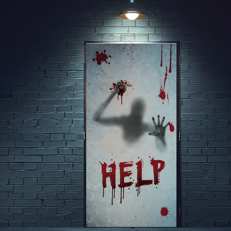 Vintage Halloween Window Clings with Spooky Blood Handprints and Shadows