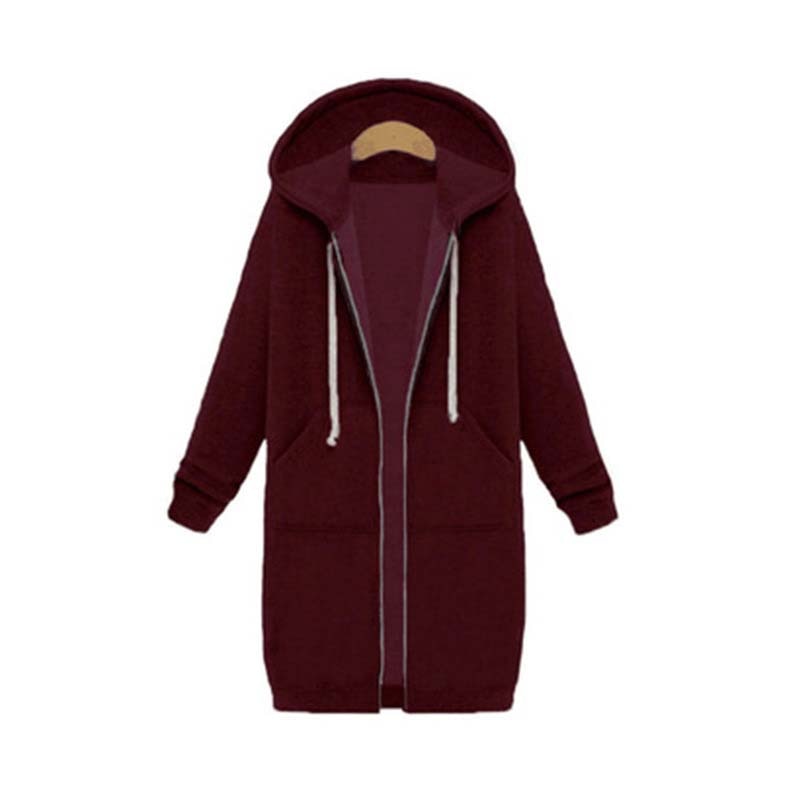 Longline Hooded Sweatshirt Coat | Zipper & Pockets | Polyester Fabric | Winter Warmth