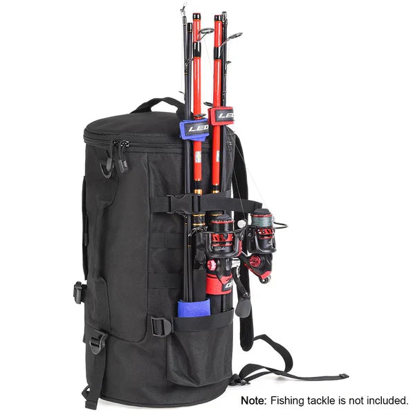 Backpack Organizer for Fishing Gear with Rod Holders and Tackle Box