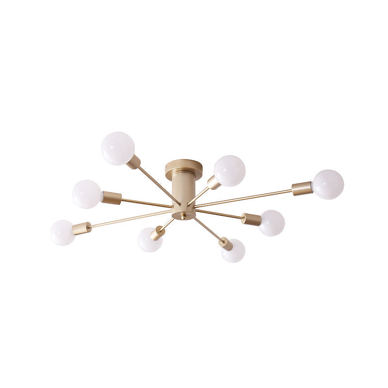 8/10 Lights Industrial Gold Metal Exposed Semi Flush Mount Ceiling Fixture for Living Room by Taavita