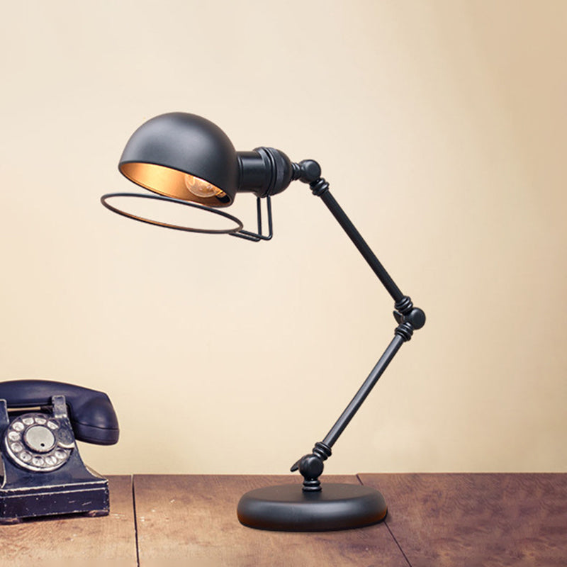 Taavita Bulb Dome Task Light Industrial Black Finish Metallic Table Lamp with Swing Arm and Ring Detail, 6.5"/8" Width