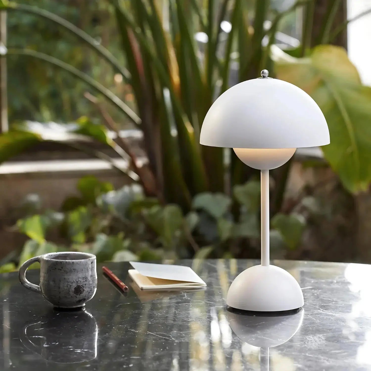 Table Lamp | Two-Sphere Mushroom Design | Stainless Steel | Customizable Brightness