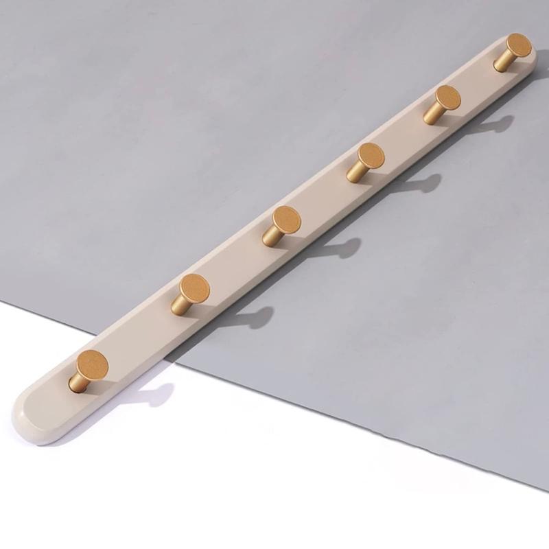 Vintage Taupe Wall Mounted Coat Rack with Hooks - Natural Taavita Wood & Gold Taavita Alloy