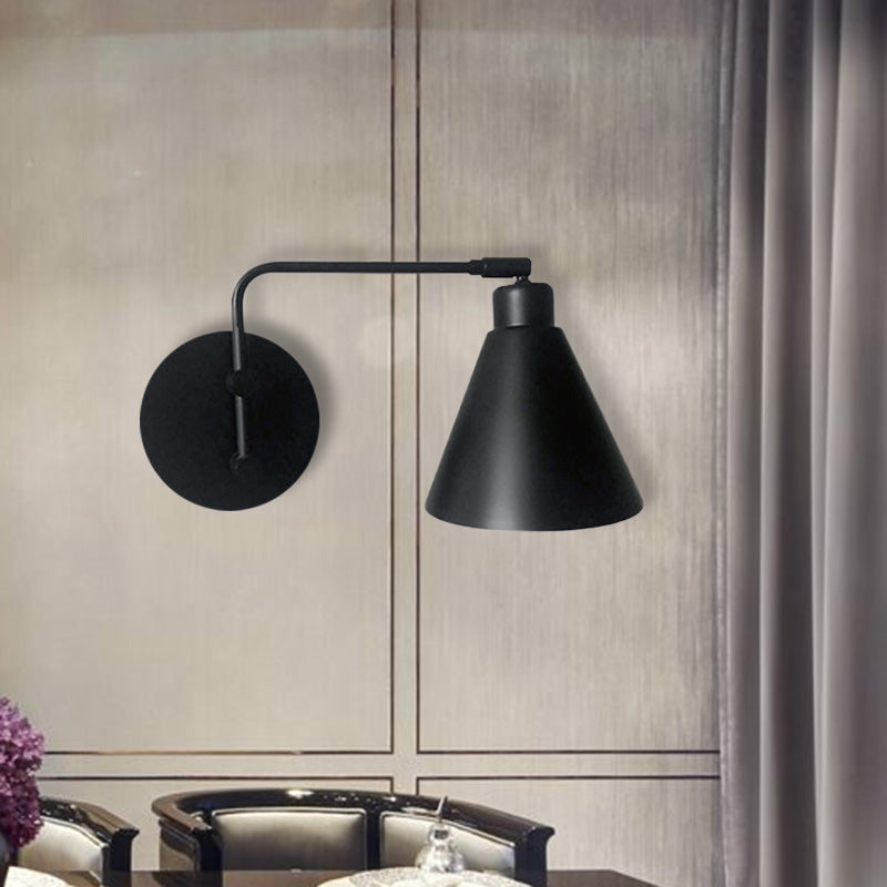 1-Head Cone Sconce Light Fixture Farmhouse White/Black Finish Iron Rotatable Wall Mount for Living Room Clearhalo 'Art deco wall lights' 'Cast Iron' 'Glass' 'Industrial wall lights' 'Industrial' 'Middle century wall lights' 'Modern' 'Rustic wall lights' 'Tiffany' 'Traditional wall lights' 'Wall Lamps & Sconces' 'Wall Lights' Lighting' 612117