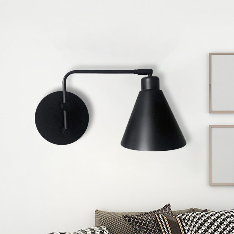 Taavita 1-Head Cone Sconce Light Fixture Industrial White/Black Finish Iron Rotatable Wall Mount for Living Room