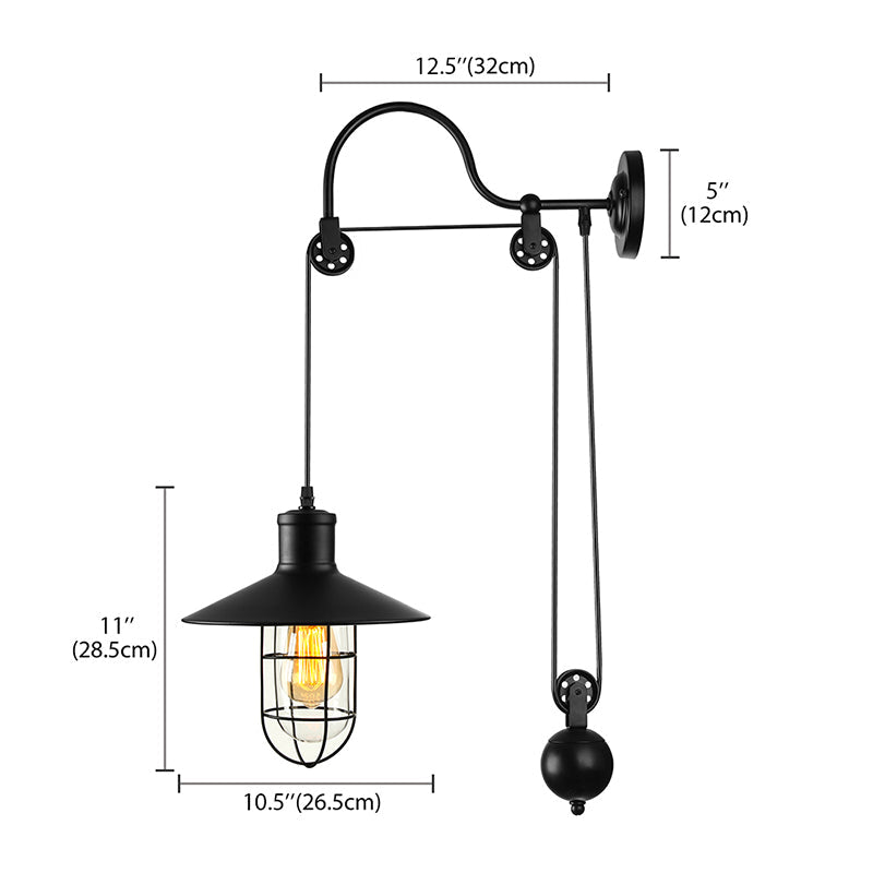 Taavita Industrial One Light Sconce Lighting Fixture with Clear Glass Caged Shade and Adjustable Pulley