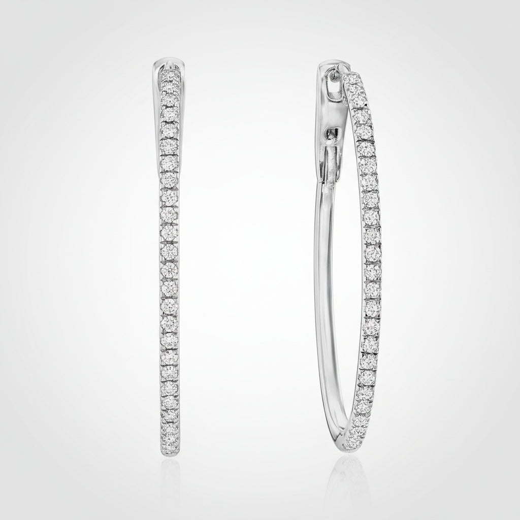 Elegant Oval Diamond Accent Hoop Earrings in Silver