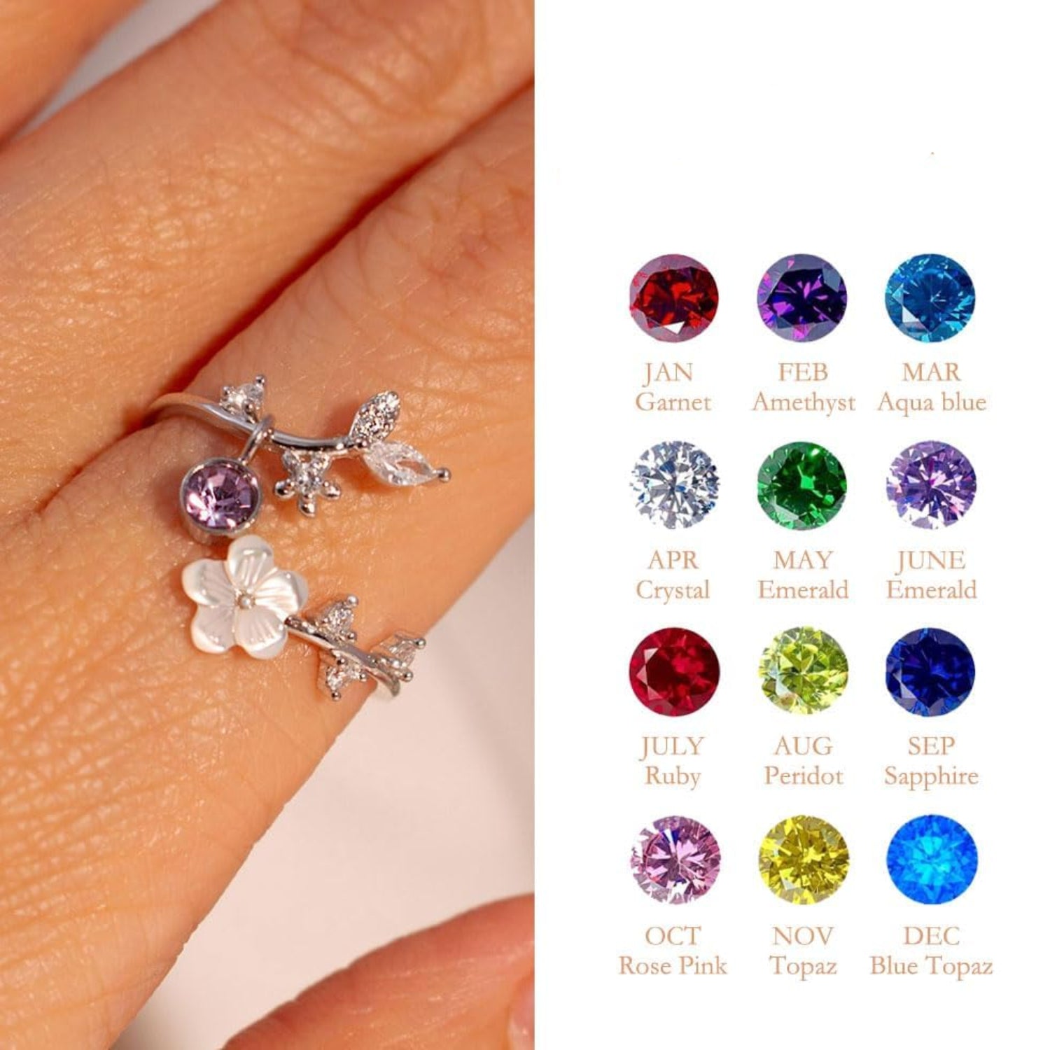 Customizable Floral Gemstone Ring – Perfect Gift for Moms
