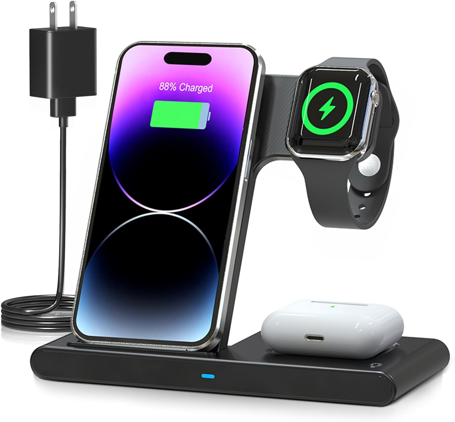 Wireless Fast Charging Stand for iPhone, Apple Watch, and AirPods - 3-in-1