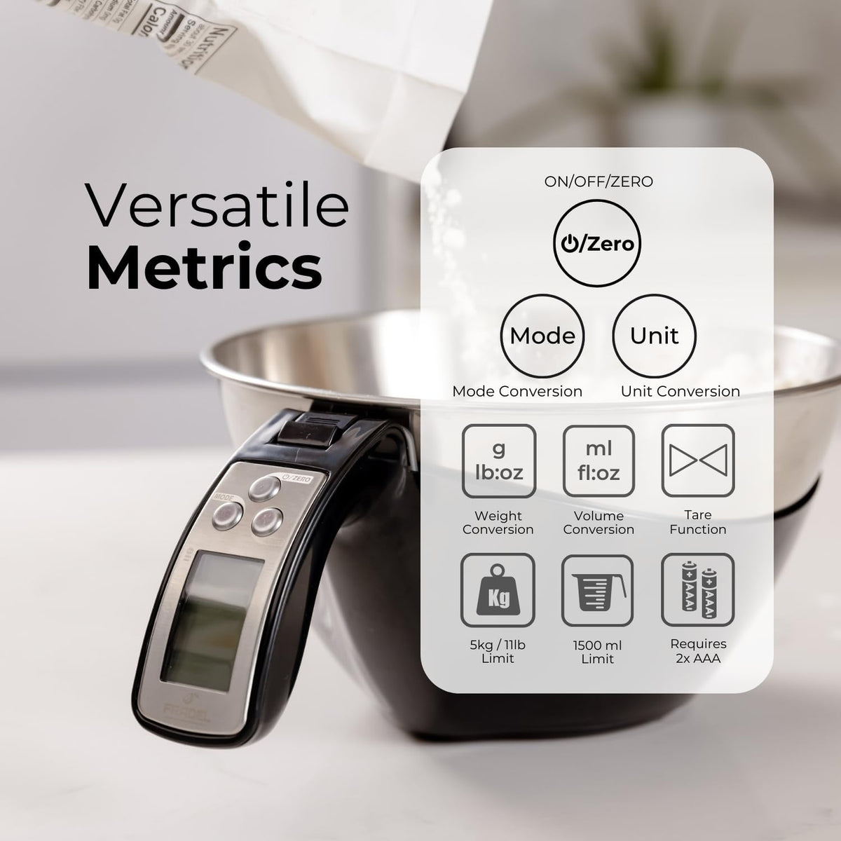 Precision Digital Kitchen Scale with Removable Bowl