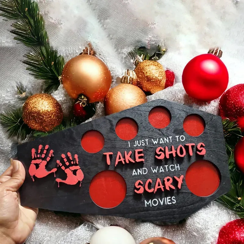 Coffin-Shaped Wooden Shot Glass Tray for Halloween Parties