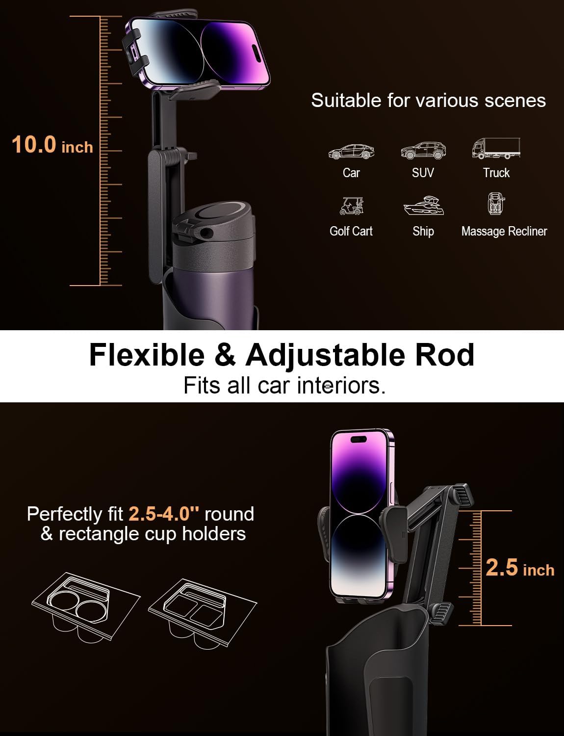 Car Mount for Phone with Cup Holder Attachment