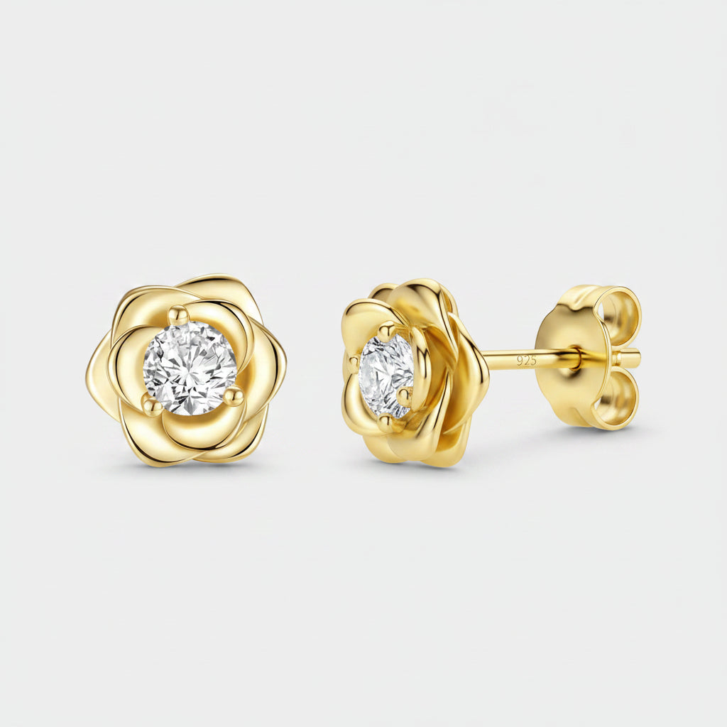 Elegant Floral Birthstone Gold Stud Earrings for Her