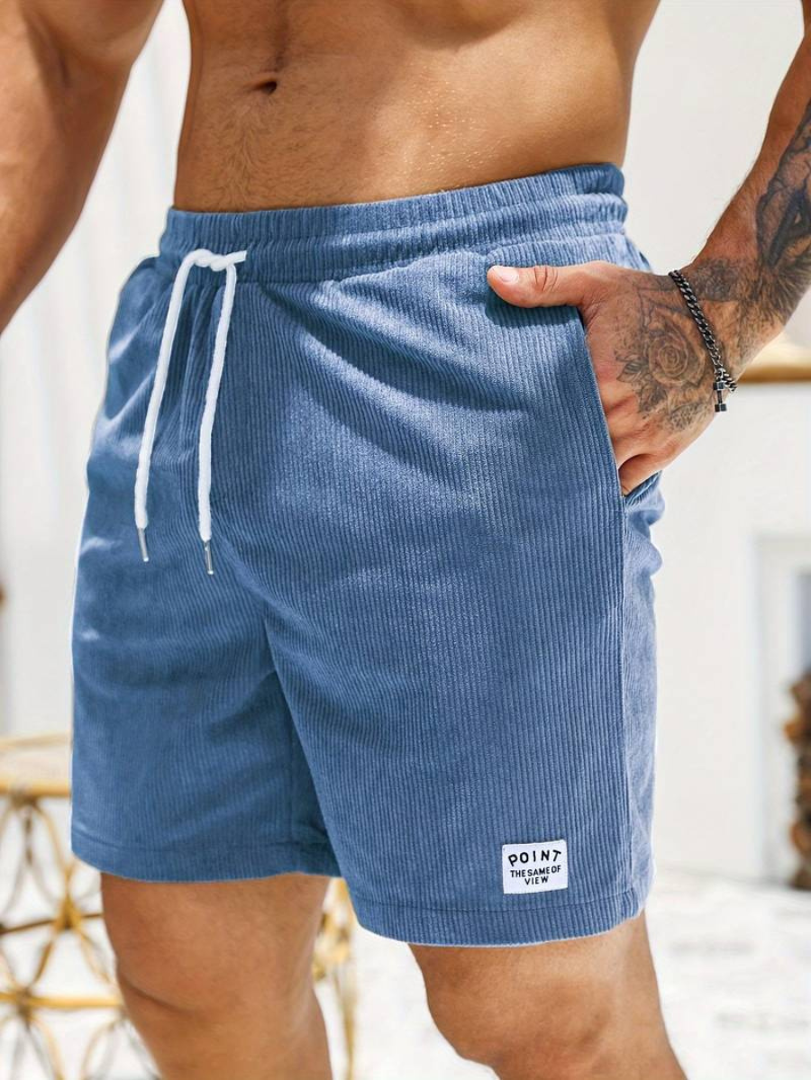 Men's Swim Shorts | Corduroy-Textured Fabric | Elastic Waistband & Side Pockets | Durable Comfort
