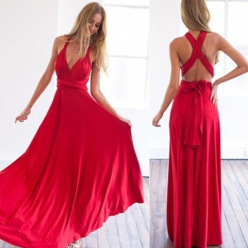 Women’s Maxi Evening Dress | Halter Neck & Cross-Back Straps | Polyester Fabric | Comfortable Fit