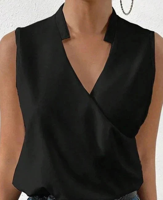 Women's Sleeveless V-Neck Wrap Blouse | Polyester Blend with Stretch | Criss-Cross Front | Comfortable Fit