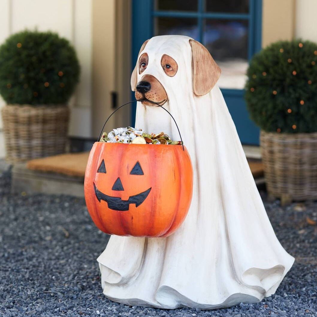 Life-Size Halloween Ghost Dog Candy Bowl Decoration