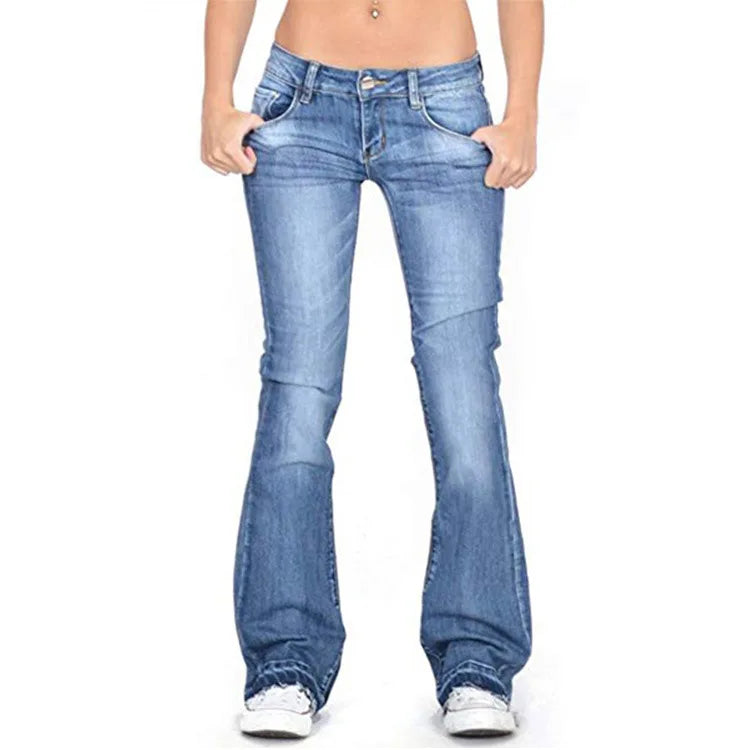 Women’s Low Rise Flared Jeans | Vintage Skinny Bell Bottom | Cotton Blend | Comfortable Fit